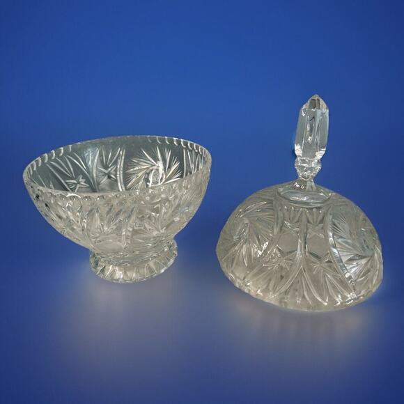 Bohemia Crystal Candy Dish Lidded Vintage Violetta Pinwheel Star of David Clear - Picture 3 of 16